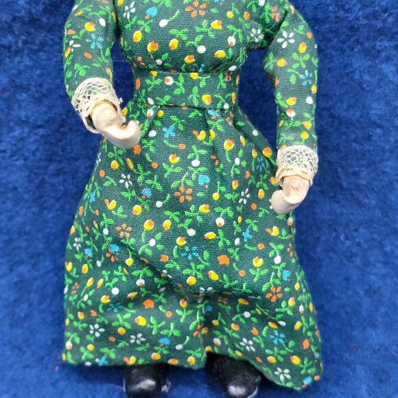 Vintage Folk Art Papier Mache Doll Wood Body Mohair Bendable Limbs 5 in German - Picture 3 of 10